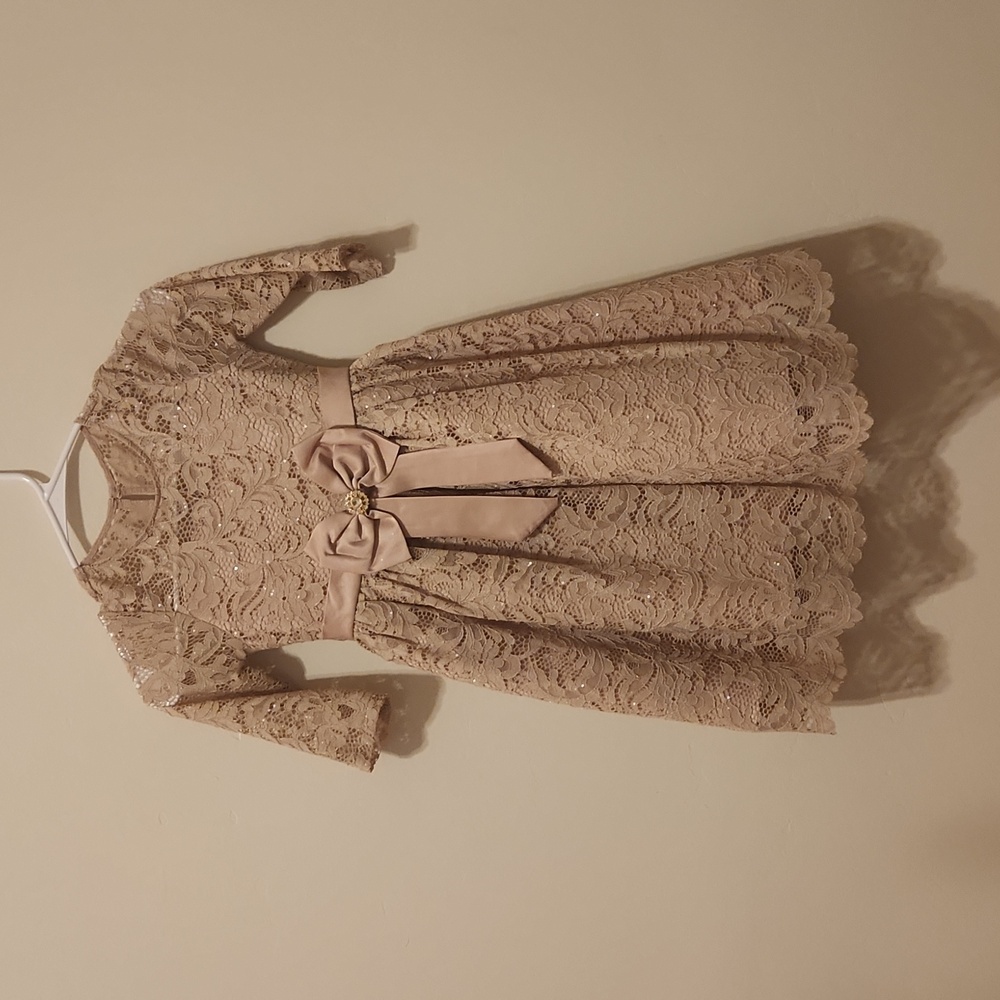 Rare Editions Girls Long Sleeve Lace Glitter Dress